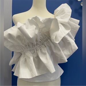 Zara White Ruffled Off-Shoulder Blouse